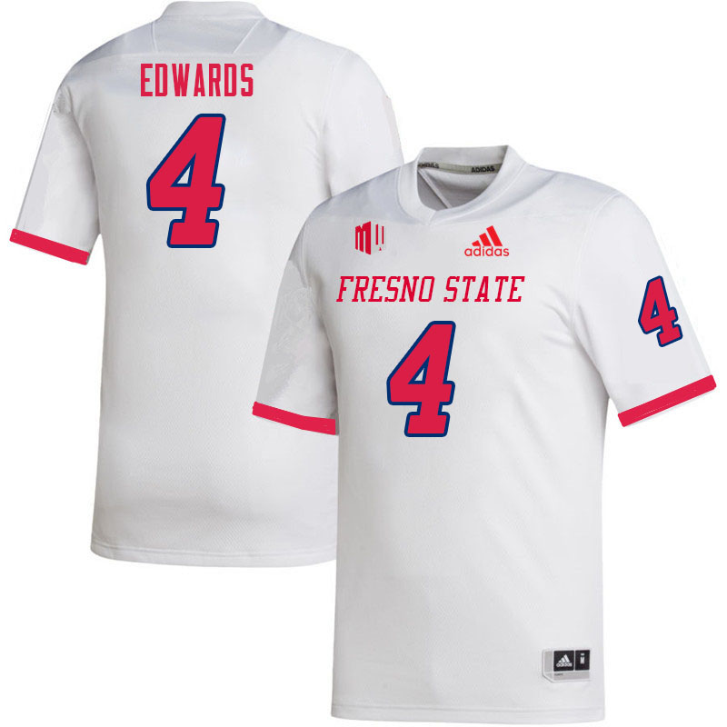 Men #4 Emoryie Edwards Fresno State Bulldogs College Football Jerseys Sale-White